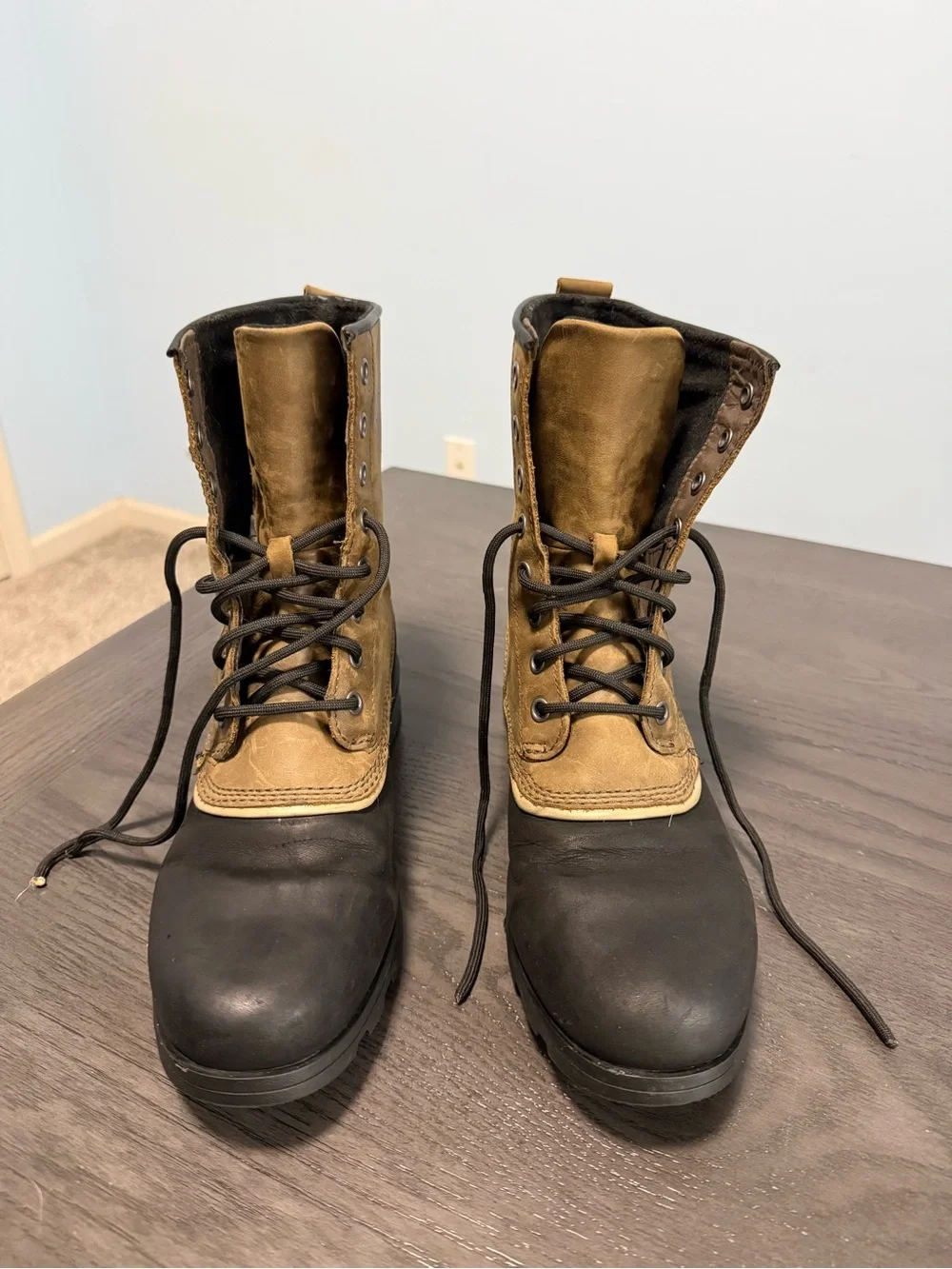 SOREL Women’s Emelie Waterproof Leather Duck Boots Brown Black Size 10